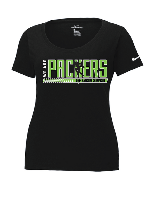 We Are Packers National Champs 2024 Nike Women's Dri-FIT Cotton/Poly Scoop Neck Tee